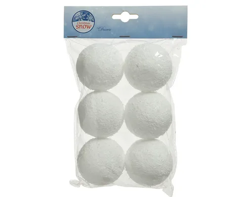 Kaemingk Weihnachtsbaumkugel, Weihnachtskugeln Kunststoff Schneebälle 6cm weiß, 6 Stück