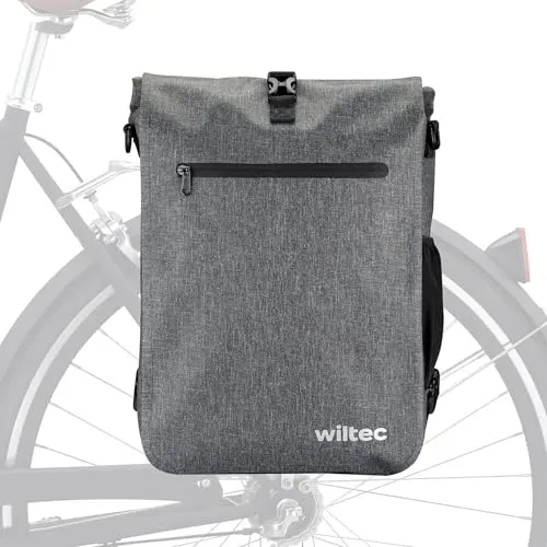 Wiltec Gepäckträgertasche grau, Fahrradtasche Rucksack 25 l Stauraum, Gepäcktasche mit Laptopfach, wasserresistente Fahrrad Tasche