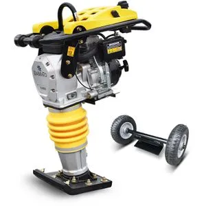 BAMATO Vibrationsstampfer V-90G mit Fahrwerk - Professioneller Stampfer für Baustellen, 13,7 kN Verdichtungsleistung, ideal für Grabenarbeiten und Fundamentvorbereitung.