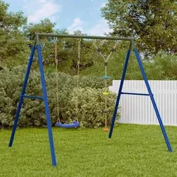 vidaXL Schaukel-Set mit Schaukelsitz und Kletterschaukel - Multifunktionales Spielgerät für Kinder, ideal für Garten oder Spielplatz. Fördert Gleichgewicht und Koordination mit robustem Metallgestell und verstellbarem Schaukelsitz.