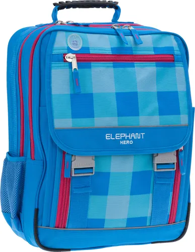 Schulrucksack Mädchen Elephant Hero XL Rucksack Jungen Campus backpack Premium 12364 Plaid Aqua Neonrot