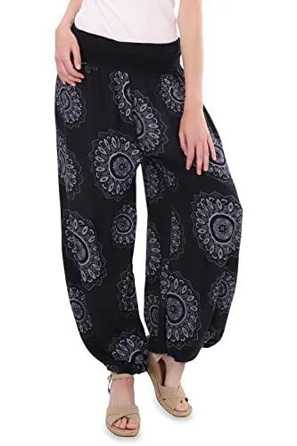 Malito - Damen Haremshose Orient Print aus Baumwolle - Leichte Stoffhose elastischer Bund - Aladinhose für Strand & Alltag - Pumphose für Frauen 7197 (Größe: 34-42 schwarz)