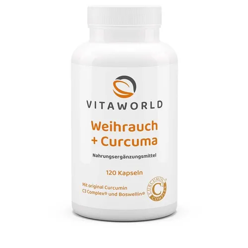 Vitaworld Weihrauch + Curcuma Kapseln | 120 Stück - Nahrungsergänzungsmittel mit MSM, Boswellin® & Curcumin C3 für eine optimale Gelenkunterstützung, hergestellt in Deutschland.