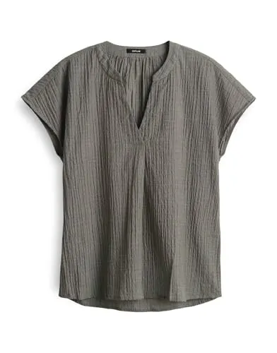 OPUS Damen Kurzarmbluse FAMITA | Shirtbluse aus BCI Cotton Mix in Olive Leaf, Größe 38 - Damenblusen mit modernem Chic und zeitloser Eleganz. Die lockere Passform und der überschnittene Kurzarm machen sie zum idealen Basic für vielseitige Outfits.