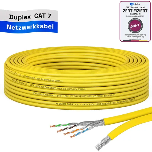 hb-digital Netzwerkkabel CAT 7 10m Duplex max. 1000 MHz S/FTP LSZH AWG23 gelb