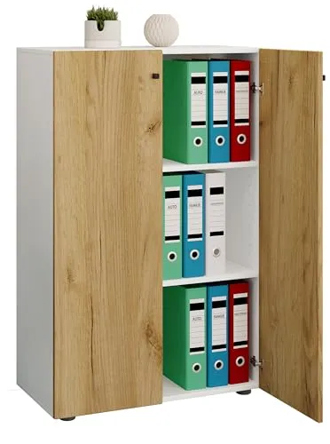 VCM Büroschrank mit 3 Fächern | moderner Aktenschrank mit Drehtüren - Büroschrank mit 3 Fächern, ideal für 21 Ordner. Modernes Design, platzsparend und perfekt für jede Büroeinrichtung.