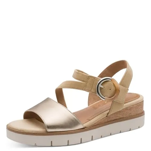 Tamaris Keilsandalette Beige-Gold mit Verstellbarem Riemen in beige von Tamaris