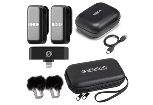 RØDE Rode Wireless Micro - Drahtloses Mikrofon für iOS mit Soft-Case - Mikrofon-System für iOS mit Lightning-Anschluss, zwei kabellosen Mikrofonen, 100 m Reichweite und bis zu 21 Stunden Akkulaufzeit - ideal für Content Creator und Podcaster.