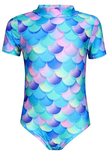 Aquarti Baby Mädchen Badeanzug Einteiliger Kurzarmbody UV-Schutz Schwimmanzug Body Swimmsuit