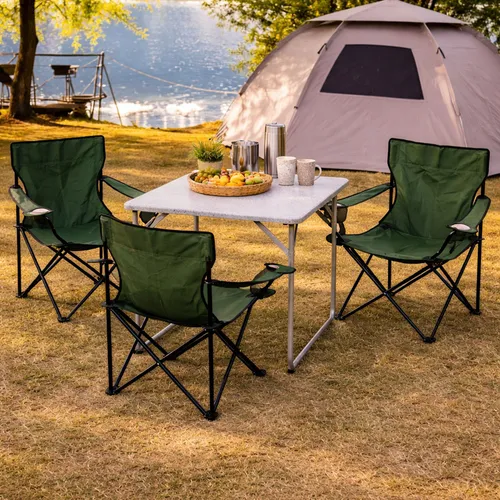 4-tlg. Grün Campingmöbel Set - Camping-Möbel Set mit klappbarem XL Tisch (80x60x68cm) und tragbarem Campingstuhl, ideal für Outdoor-Abenteuer und einfach zu transportieren.