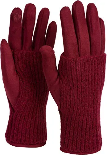 styleBREAKER Damen 3 in 1 Touchscreen Handschuhe mit abnehmbarer Strick Stulpe | Winterhandschuhe | 3 Tragevarianten | Weich warm elastisch in vielen Farben, Farbe:Himbeere