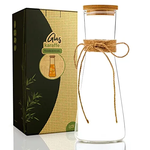 Glaskaraffe 1L mit Bambusdeckel