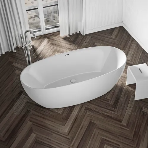 Bernstein Badewanne BELAQUA - Freistehende Acrylbadewanne - Moderne freistehende Badewanne aus hochwertigem Sanitäracryl, ovales Design in glänzendem Weiß, ideal für entspannende Badeerlebnisse.