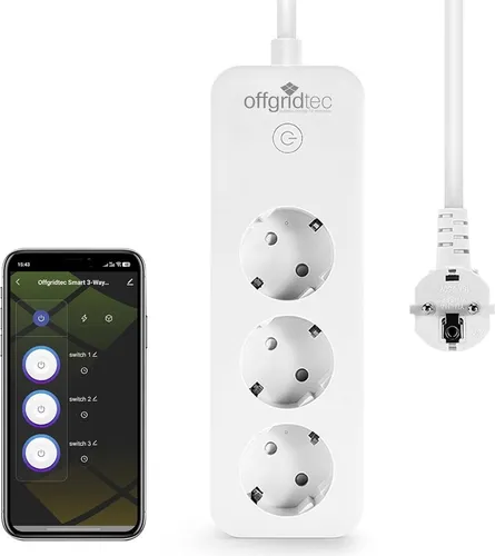 Offgridtec Smarte 3-fach Steckdosenleiste mit Smart Life-App - Steckdosen & Zubehör - Steuere deine Geräte bequem per App und Sprachbefehlen. Die flammhemmende Steckdosenleiste bietet Timer-Funktion und Energieoptimierung für mehr Komfort und Sicherheit.
