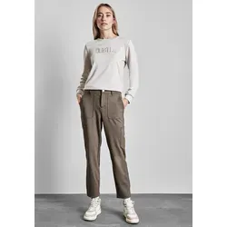 STREET ONE Jersey Twill Cargo-Hose - Damen-Hosen mit Casual Fit, Mid Waist und Slim Legs. Bequeme Cargo-Design mit praktischen Taschen und Stretchanteil für optimalen Tragekomfort.