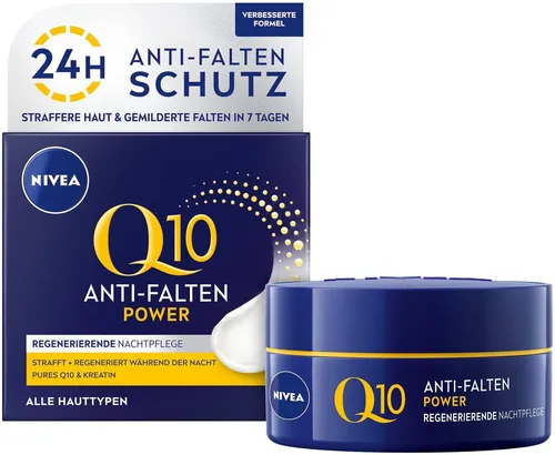 Nivea Q10 Anti-Falten POWER Nachtpflege 50ml - Anti-Faltenprodukte für alle Hauttypen, regeneriert die Haut über Nacht und reduziert sichtbar Falten.