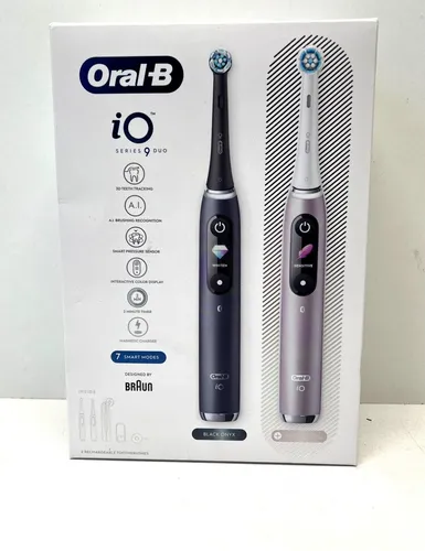 Oral-B iO Series 9 Duo Black Onyx/Rose Quartz - Elektrische Zahnbürsten mit 7 Reinigungsprogrammen und 3D-Reinigungstechnologie für optimale Plaque-Entfernung und Zahnfleischpflege.