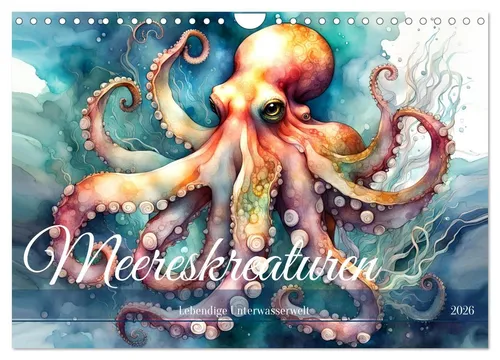 Dusanka Djeric | Meereskreaturen - Lebendige Unterwasserwelt Kalender 2025 - Kalender mit 14 Seiten, zeigt wunderschöne Meeresbewohner im Aquarellstil und bringt die faszinierende Unterwasserwelt in Ihr Zuhause.
