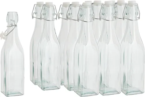 VBS Glasflaschen mit Bügelverschluss 500 ml - 12 Stück eckig - Glasbehälter & Töpfe: Perfekt für die Aufbewahrung von Sirupen, Ölen oder Likören. Robuster Bügelverschluss garantiert Langlebigkeit und hygienische Lagerung.