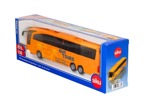 siku 3738 Mercedes-Benz Travego Reisebus 1:50 - Miniatur Schienenfahrzeug-Modelle mit klappbaren Türen und Kofferabteil, aus stabilem Metall und ideal für kreative Spielwelten. Perfektes Geschenk für Busliebhaber!