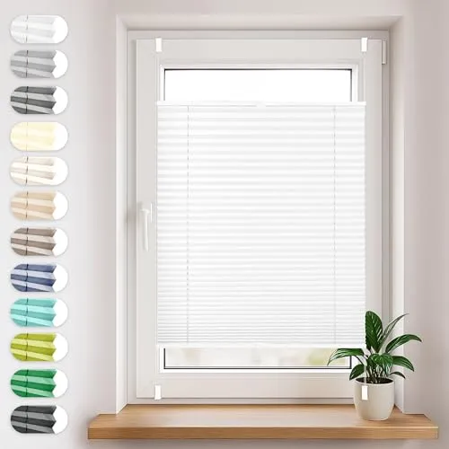 Sonello Plissee Klemmfix ohne Bohren 30cm x 100cm Weiß Faltrollo Plisseerollo Jalousie für Tür & Fenster Blickdicht Sichtschutz Sonnenschutz Fertifplissee Rollo