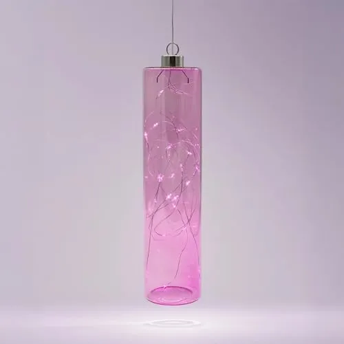 Spetebo LED Glas Pendelleuchte Lavendel lila mit Timer - 24 x 6 cm - Deko Hängelampe Batterie betrieben warm weiß beleuchtet - Dekoleuchte Stimmungslicht Hängeleuchte Glaslampe Innenleuchte kabellos