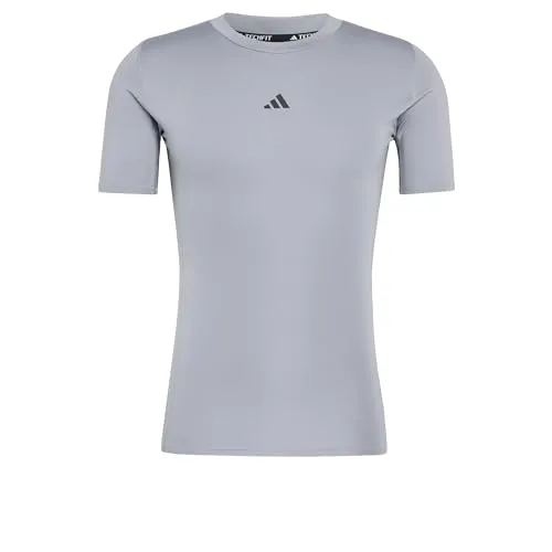 adidas Herren Techfit Compression Training Shirt, Grau, M - Eng anliegendes Training Shirt mit Rundhalsausschnitt aus 100% recyceltem Polyester. Ideal für optimierte Bewegungsfreiheit und Atmungsaktivität während des Trainings.