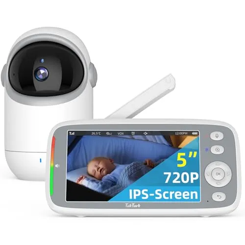 TakTark Babyphone mit Kamera, 5'' 720P IPS Video Baby Monitor with Camera mit Rotation Pan-Tilt 300° Kamera Babyphone mit VOX, Gegensprechfunktion, Nachtsicht, Temperaturüberwachung
