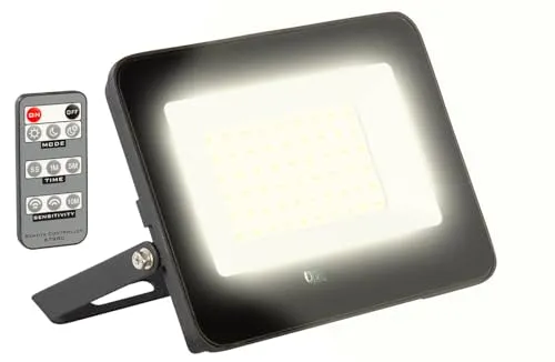 Luminea LED-Fluter mit Fernbedienung - Wetterfester LED-Fluter mit Radar-Bewegungssensor, ideal für Hof und Garten. Präzise Bewegungserkennung und bequeme Steuerung per Fernbedienung, energieeffizient mit 4.000 Lumen.