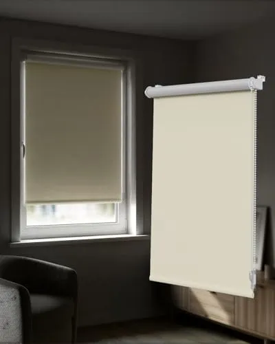 Victoria M. Tenebra Verdunkelungsrollo Klemmfix Rollo Fensterrollo, Sichtschutz, Verdunkelnd, Ohne Bohren inkl. Montagematerial, 35 x 160 cm, Cremeweiß