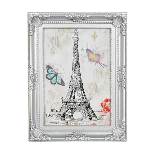 Mein Landhaus Bilderrahmen 13x18 cm – Barock Silber – Klassisches Design mit Aufsteller