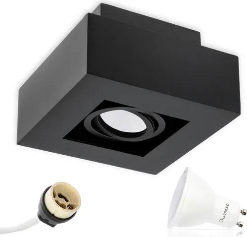 LUMILED Aufbauspot LED Aufbauleuchte Deckenspot Deckenlampe Spot Deckenleuchte eckig schwarz + 6W LED–Leuchtmittel GU10 580lm 6500K Kaltweiß