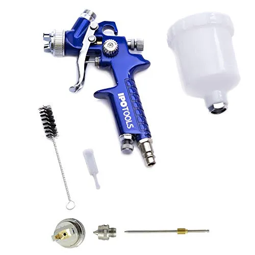 IPOTOOLS Mini HVLP Lackierpistole Spritzpistole 0,8mm + 1,0mm Düse - H2000 Profi Farbsprühsystem Spraypistole mit 125 ml Plastikbecher und Edelstahldüse 0,8 mm + 1,0 mm Düsensatz