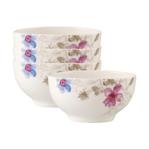 Villeroy & Boch Mariefleur Gris Basic French-Bol 500 ml 4er Set - Schalen & Schüsseln - Elegante, blumige Kollektion für festliche Anlässe, mikrowellensicher und spülmaschinenfest. Perfekt für jedes Zuhause!