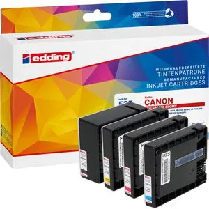 Edding EDD-535 Druckerpatrone Multipack für Canon PGI-2500XL - Tinte Kompatibel mit recycelten Patronen, XL Druckleistung für bis zu 7795 Seiten – ideal für hohe Druckvolumen in Büro und Home Office.