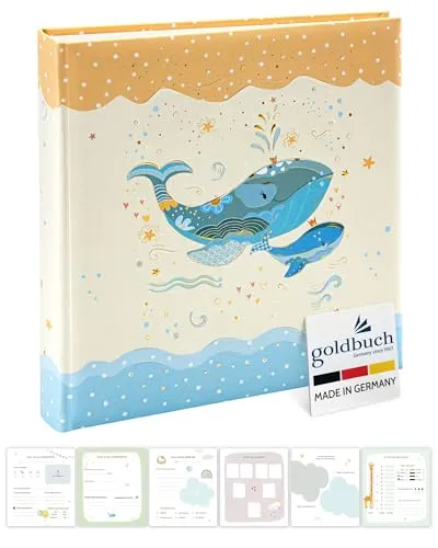 Goldbuch Babyalbum Blue Whale 30x31 cm - Fotoalbum für Babys mit 62 Seiten, darunter 4 illustriert, perfekt zum Festhalten der schönsten Momente. Das niedliche Wal-Motiv auf dem Kunstdruck Einband macht es zum idealen Geschenk für frischgebackene Eltern.