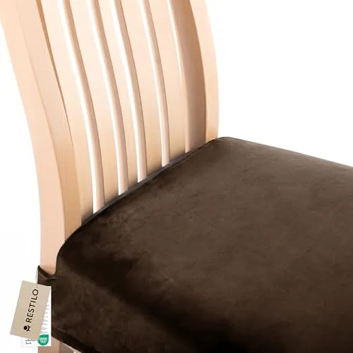 RESTILO Stuhlbezug Sitzfläche für Stühle, Offen Hinten, Abnehmbares Waschbares Sitzkissen Husse Esszimmerstuhl, Stretch Sitzschutzbezug für Zuhause Esszimmer Restaurant Hotel, Sento Braun