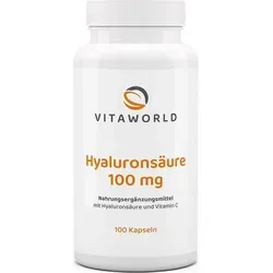 Produktbild Vitaworld Hyaluronsäure 100 mg | 100 Kapseln | mit 100 mg Hyaluronsäure und 200 mg Vitamin C pro Kapsel | vegan