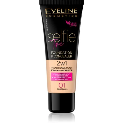 Eveline Cosmetics Selfie Time Make-up und Korrektor 2 in 1 Farbton 01 Porcelain 30 ml