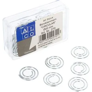 Alco Büroklammern 270, Circular, 20mm, silber, verzinkt, 50 Stück