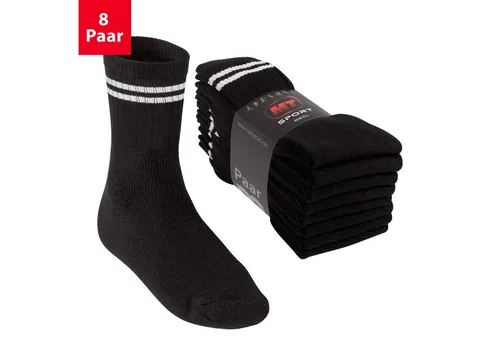 MT Damen und Herren Sport- und Freizeitsocken (8 Paar) Tennissocken - Schwarz-Whitestripe 39-42
