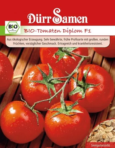 Bio TomatenSamen Diplom F1 Rote Tomate Tomatensamen ca 15 Korn Saatgut Robust Ertragreich Garten Hochbeet Kübel Dürr Samen
