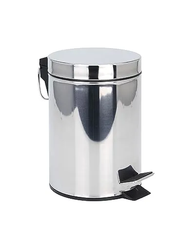 Spetebo Edelstahl Tretmülleimer silber rund - 3 Liter - Metall Kosmetikeimer in zeitlosem Design - Mülleimer Treteimer Abfalleimer klein mit entnehmbarem Inneneimer für Bad Küche