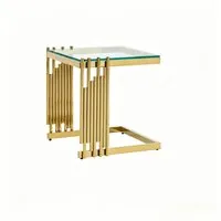 OKWISH 2-tlg. Beistelltisch-Set aus Glas und Edelstahl – Gold/Klar