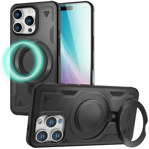NALIA Magnetische Panzerhülle für iPhone 16 Pro Max - Ring-Halterung 360° & MagSafe kompatibel - STORMGUARD (Outdoor Case) - Marke aus Berlin, Farbe:Titan Schwarz