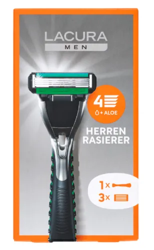 ✅ Lacura - 4-Klingen-Rasierer Nassrasierer (1 Rasiergriff mit 3 Rasierklingen) ✅