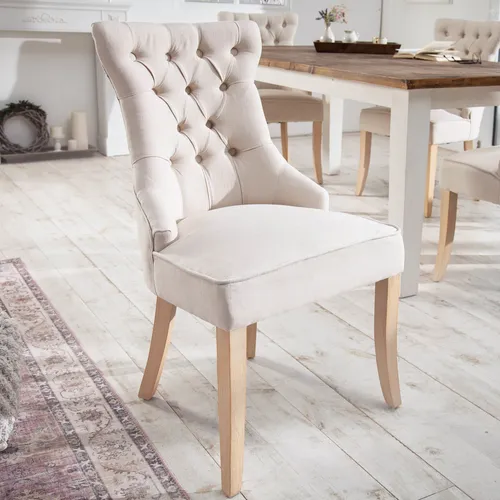Eleganter Landhaus Stuhl Castle beige Leinenstoff von Riess-Ambiente