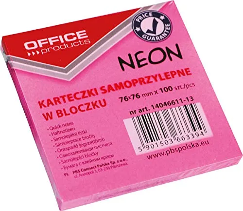 OFFICE PRODUCTS 14046611-13 Haftnotiz 76 x 76 mm, 1 X 100 Blatt, Neon, rosafarbig