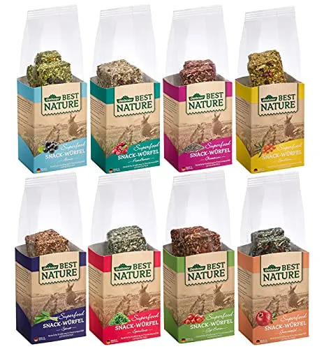 Dehner Best Nature Nagersnack Superfood Würfel für Nager - Knusprige, getreidefreie Snacks mit Kräutern, Gemüse und Goji-Beeren. Ideal für Zwergkaninchen und Nager. Hochwertige Zutaten, ohne Farb- und Konservierungsstoffe, schonend in Deutschland hergestellt.