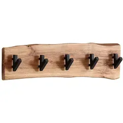 FINEBUY Garderobenpaneel FB27296 - Garderobenpaneel aus massivem Akazienholz mit stilvollem Metallrahmen, perfekt für einen modernen Flur und bietet praktische Haken für Jacken und Accessoires.